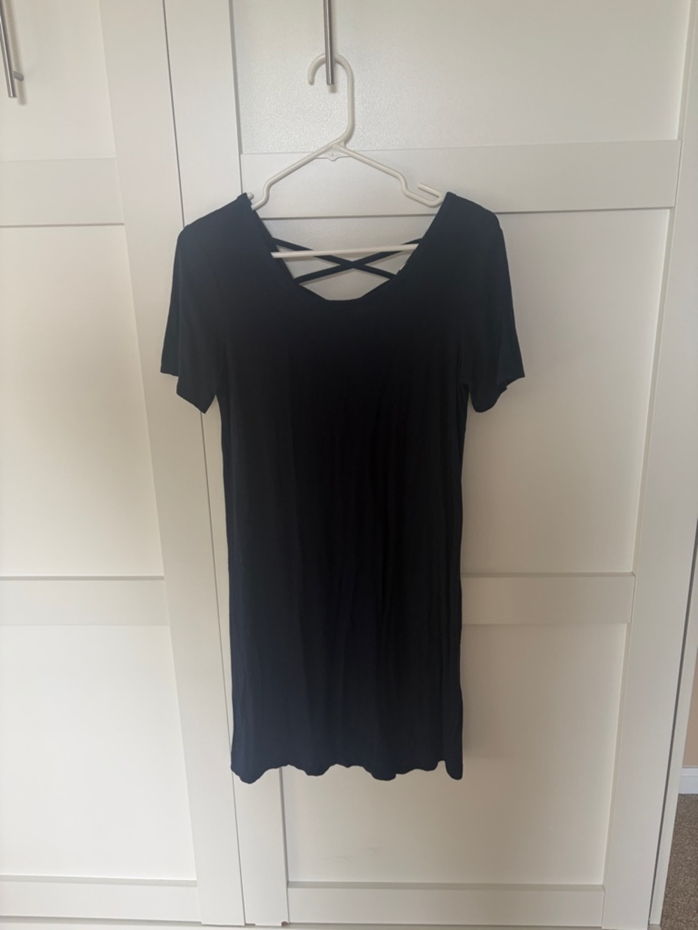 Navy Short Sleeve Crossback Dress